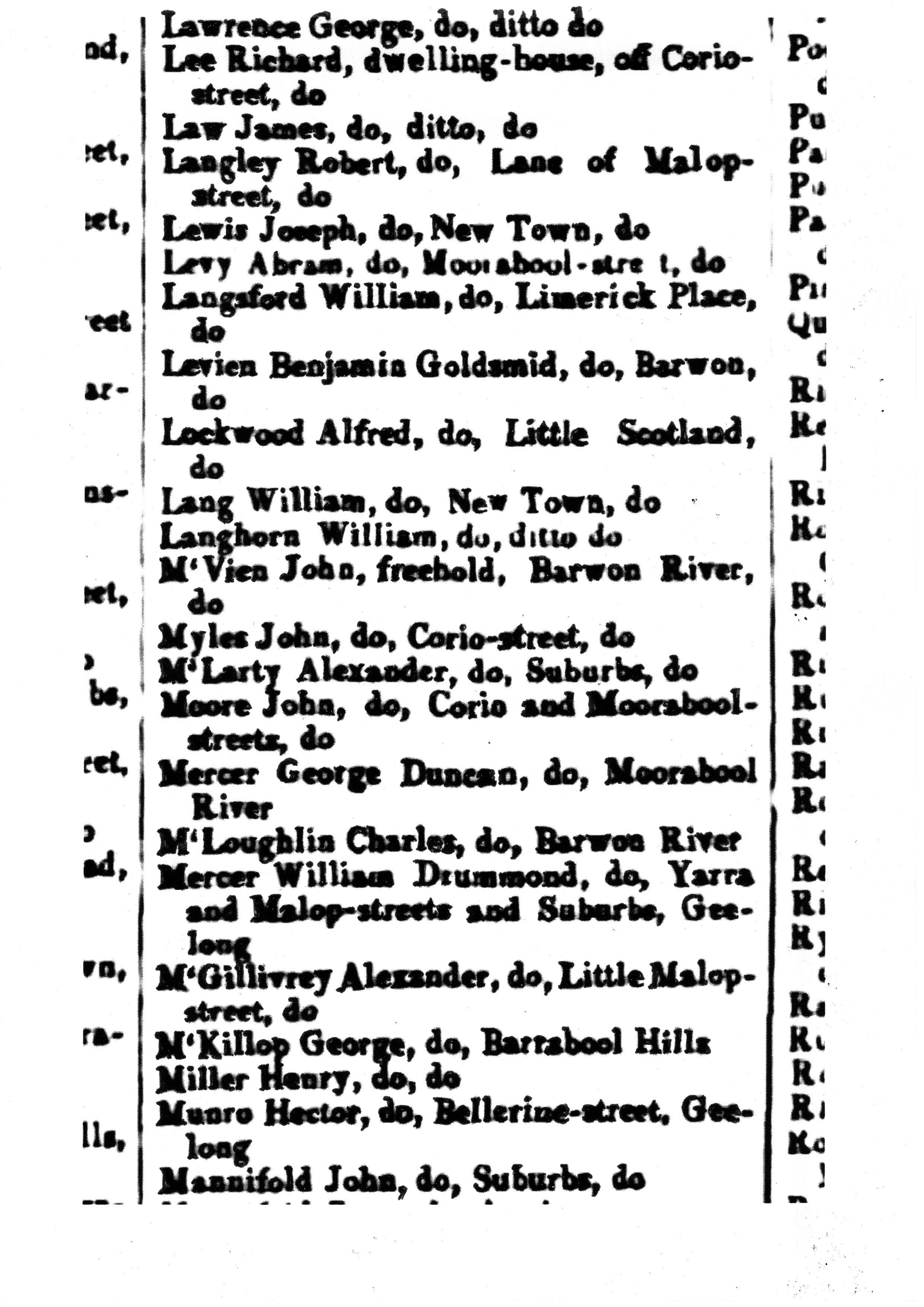 [1850 Electoral Roll of Geelong]